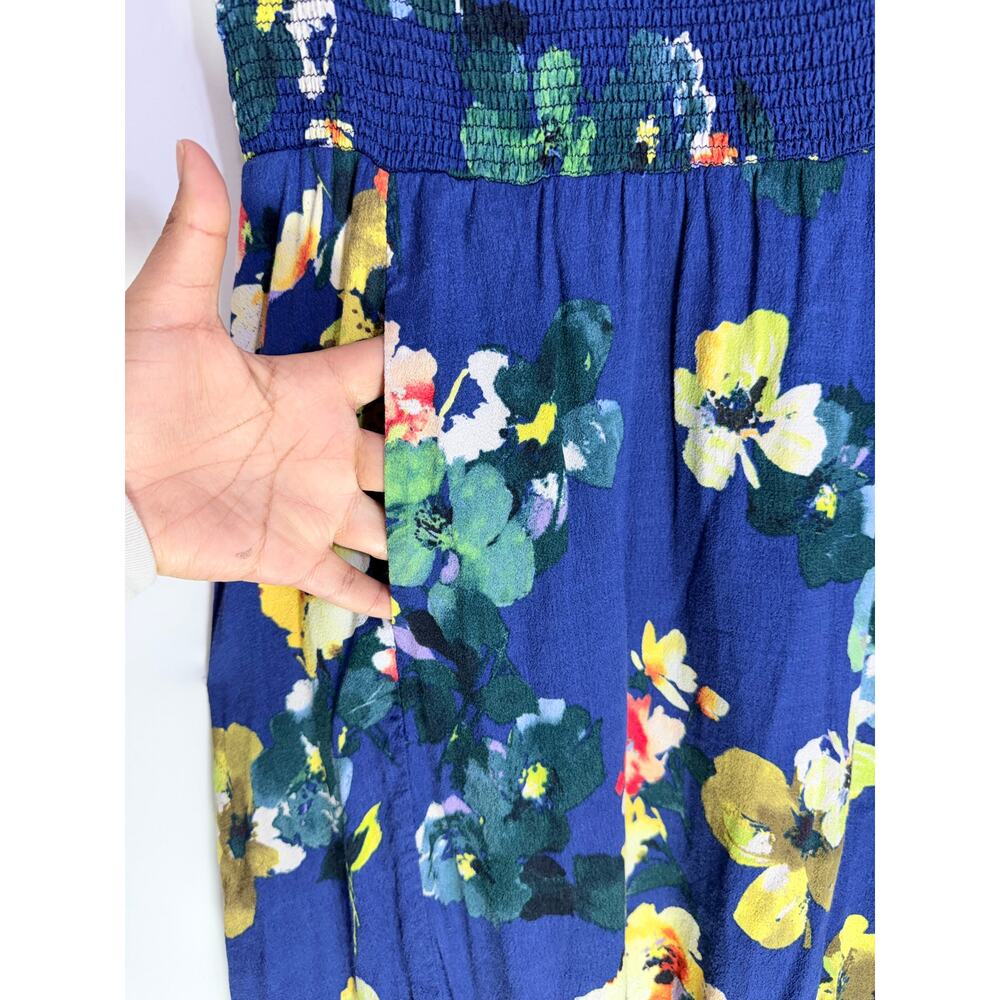 Maeve Floral Dress Women Small Blue Sleeveless Smocked Waist Pockets - Picture 11 of 11